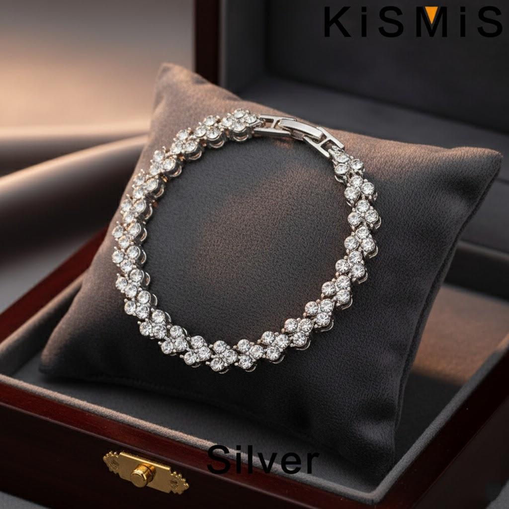 

New Luxury Trendy Roman Crystal Diamond Gold Silver Rose Gold Bangle Bracelet Woman Gift Jewelry срібний