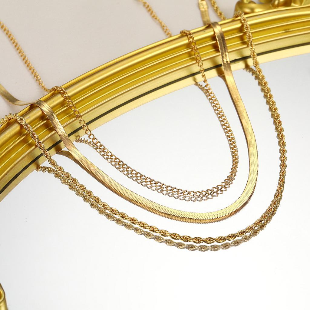 European and American Fashion Three-layer Stacked Basic Chain Snake Bone Chain Twist Chain Hot-selling Simple Personalized Necklace