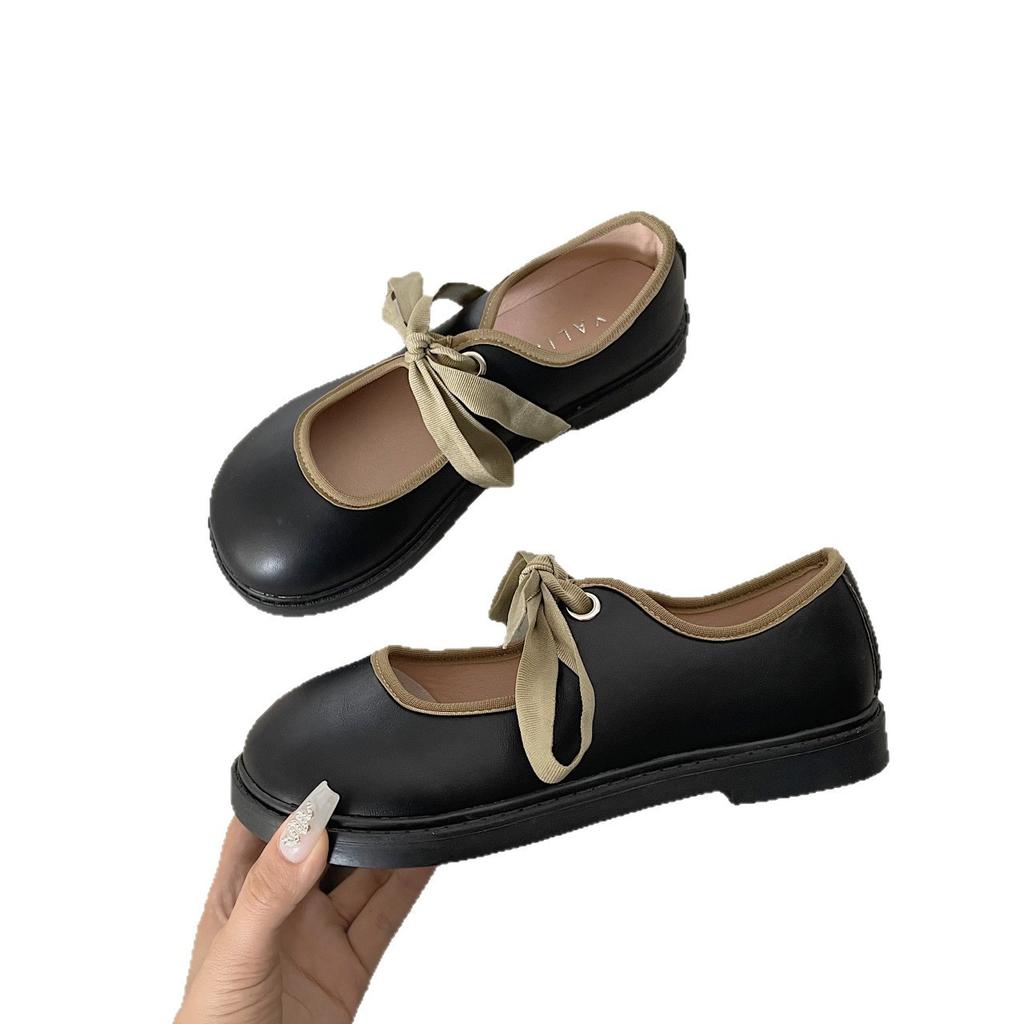 2025 summer new retro shallow mouth trendy flat-soled fashion single shoes high-end soft sole lace-up Mary Jane shoes women