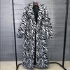 Zebra leopard print imitation rabbit hair fluffy jacket women's fur extended suit collar extra long winter coat jacket