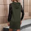 Elegant Short Lace Hollow Out Women Dress V Hooded Long Sleeve Casual Spring Autumn
