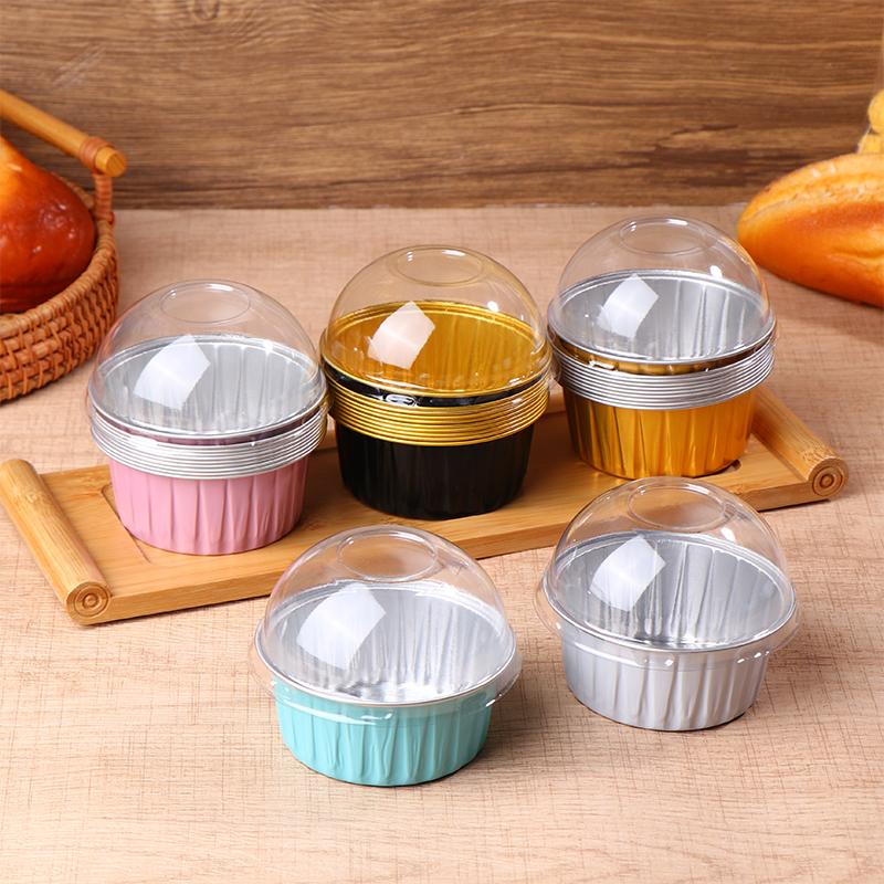10Pcs 125Ml Ramekins With Dome Lids Aluminum Foil Baking Cups Cupcake Muffin Liners Pudding Dessert Cups For Wedding Birthday