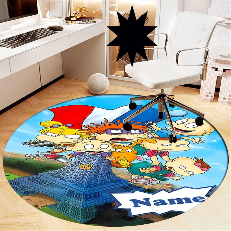 Custom Name Rugrats Printed Round Rug Carpet Chair Rug Area Rug Entryway Doormats,for Office Chair Living Room Bedroom Kitchen Room.