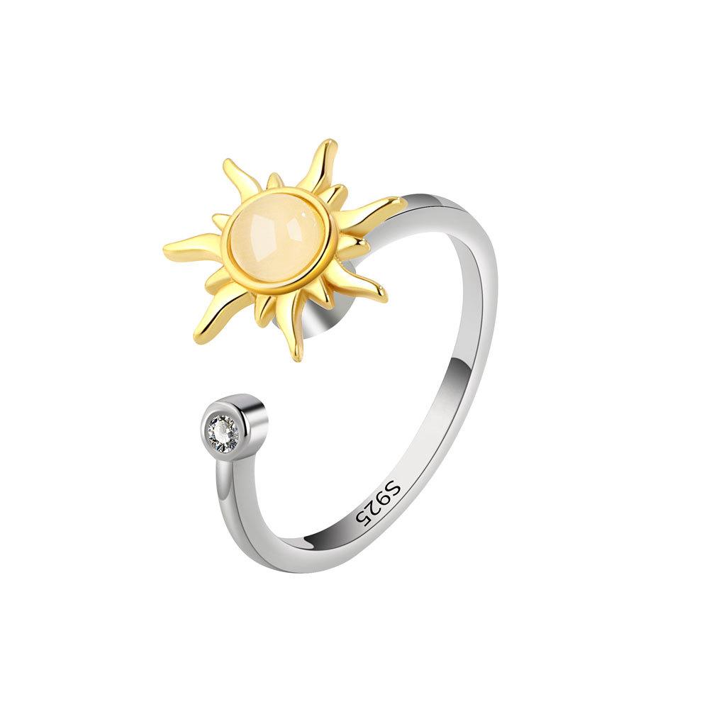 Sunflower Spinning Ring Adjustable Stress Relief Band With Universal Wheel Design Stackable Fashion Jewelry For Women