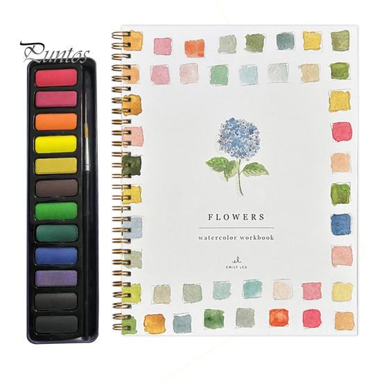 Watercolor Workbook 12 Colors Watercolor Painting Set with Paint Brush Beginner-Friendly Birds Animals Flowers Watercolor Book