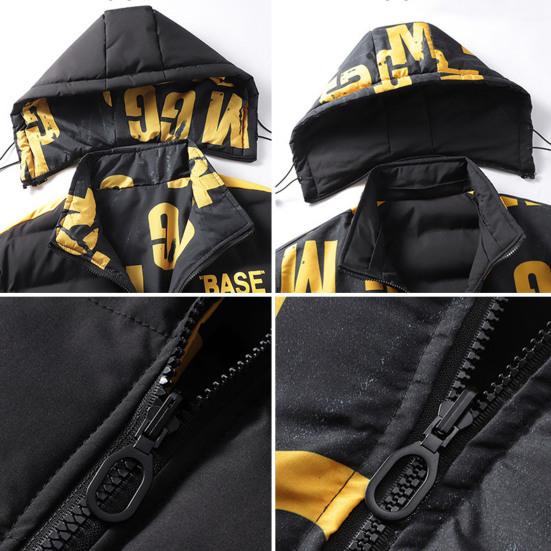 Winter Men Cotton Jacket with Detachable Hood Reversible Zipper Pocket Thickened Windproof Warm Regular Fit Male Casual Cotton Coat Top