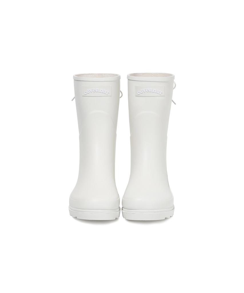 Covernat Woman Clover Heart Back Lace-Up Rain Boots Mid-Length Ivory