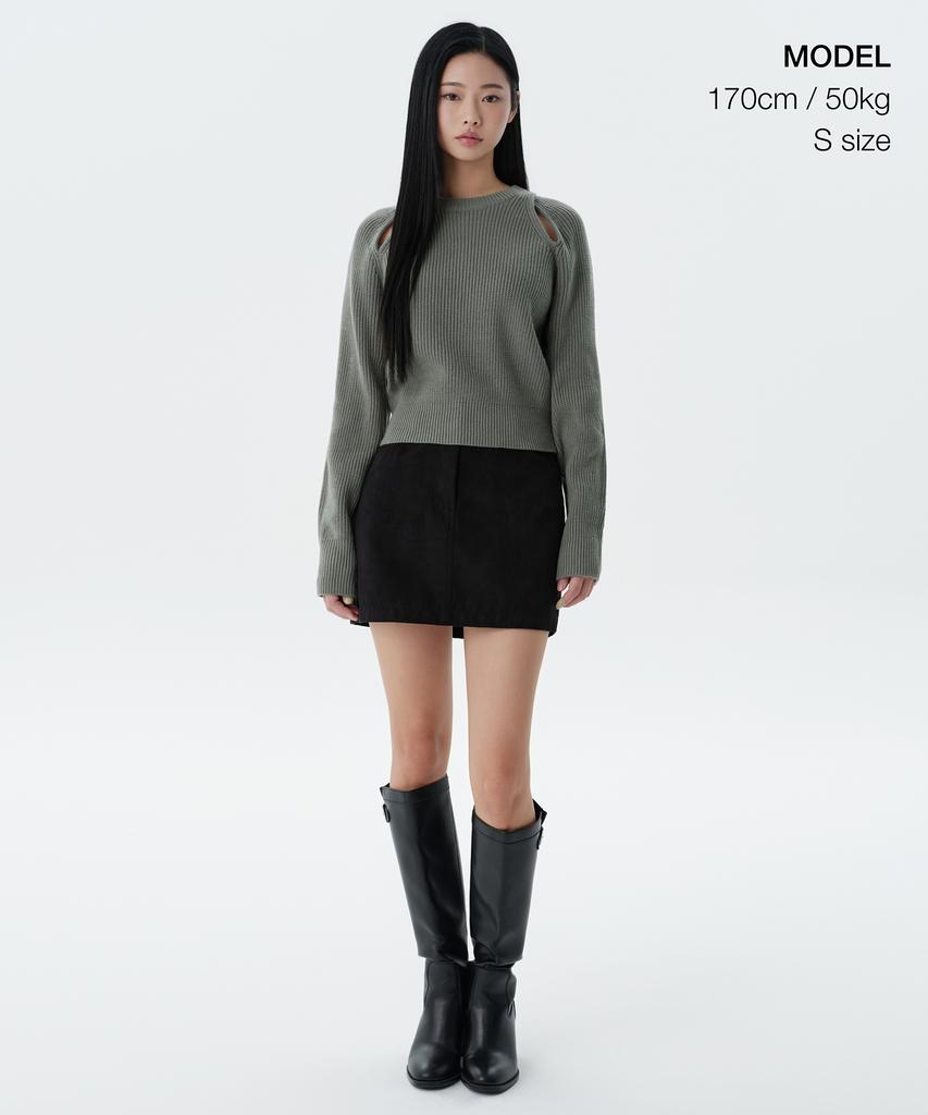 MUSINSA STANDARD WOMAN Women'S Ribbed Shoulder Cut-Out Knit [Sage]