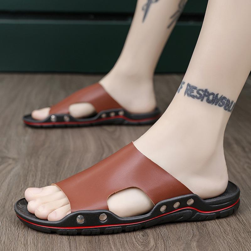 Fashion Summer Men Slippers Genuine  Breathable Clogs Sandals Beach Classics Leather Slides Outdoor Flip Flops Men Shoe