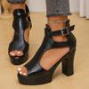 Fashion New Summer Sandals Women Round Toe Open Toe Cutout Platform Platform Fish Mouth Versatile High Heel Block Heel Shoes