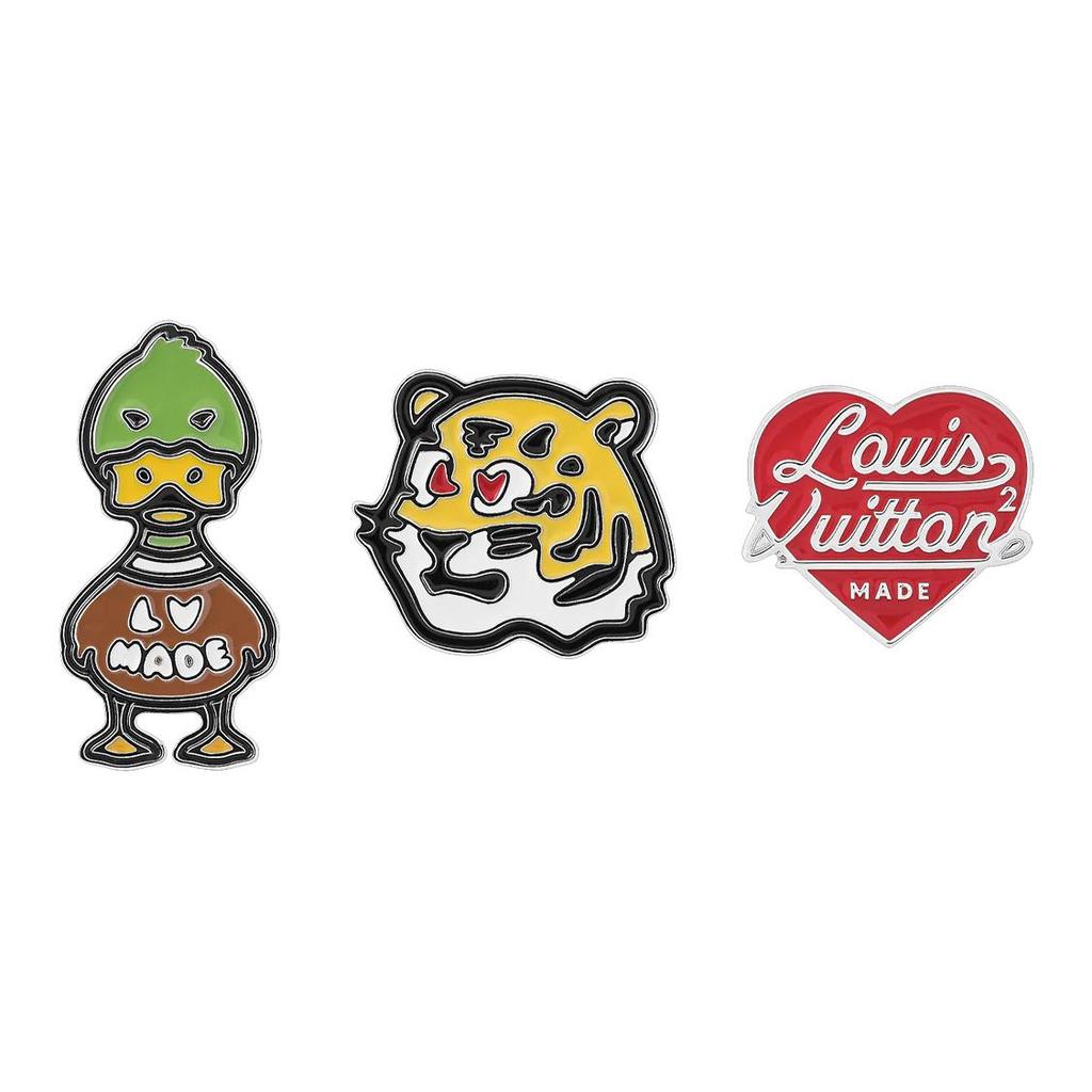 Louis Vuitton Tiger Duck And Heart Hand-Painted Enamel Brooch Set Men Accessories Silver MP3232