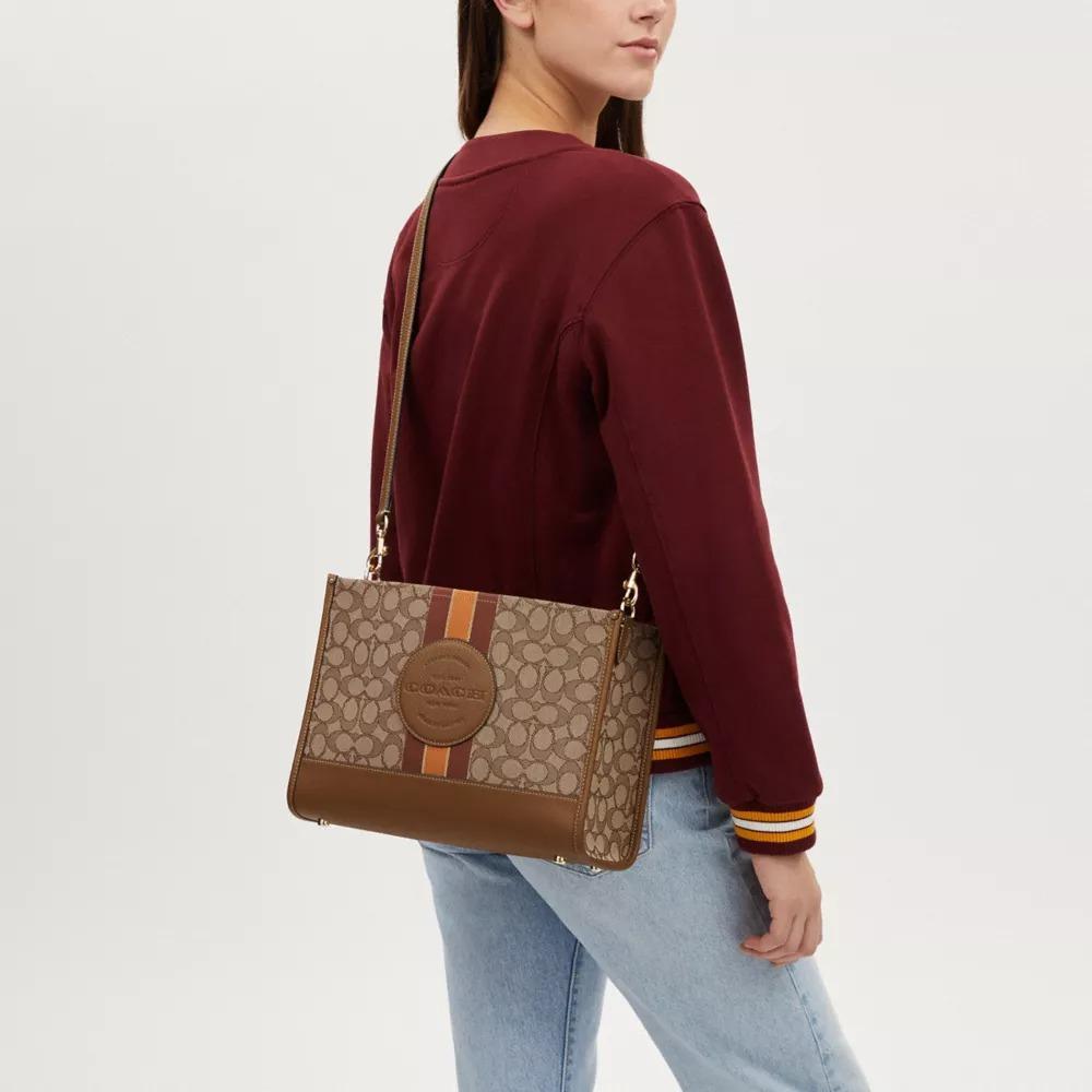 Coach Dempsey 30 Textured Logo Stripe Classic Monogram Pebble Leather Fabric And Leather Shoulder Tote Bag Large Women handbags CQ877-IMVGB