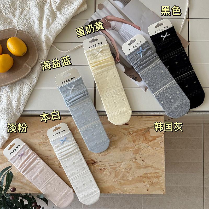 Thin And Relaxed Blogger With The Same Medium Tube Socks Hollow Mesh Bow Cotton Socks Stacking Socks
