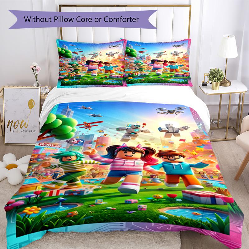 Roblox Bedding Set Breathable Duvet Cover with Pillowcases Decorative Bed Linen for Bedroom Home Decoration Birthday Gift