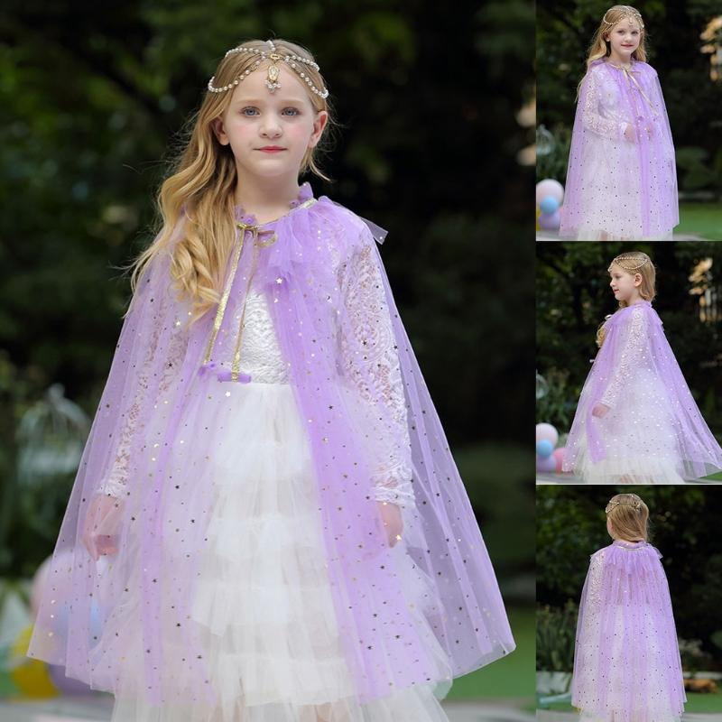 Colourful Princess Cape Cloaks for Little Girls Christmas Halloween Custome Cosplay Party Dress Shiny Sequin Shawl