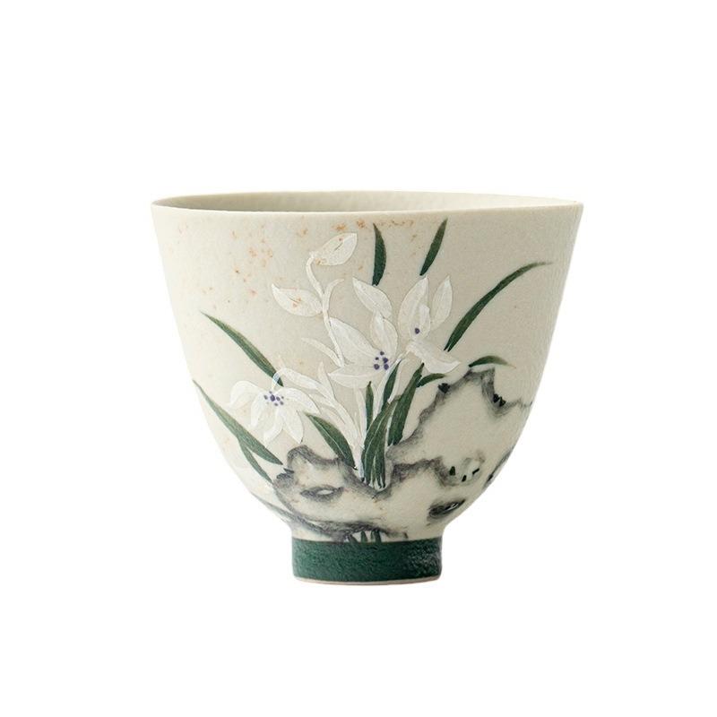 Antique hand-painted orchid ceramic tea cup, Kung Fu tea set, household tea cup, single cup tea cup
