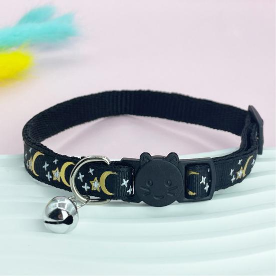 Pet Collar Cat Face Safety Buckle Quick Release Adjustable Length Soft Bell Hot Stamping Star Moon Design Cat Collar
