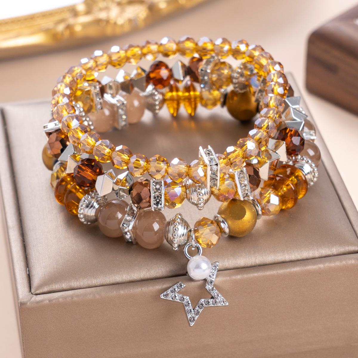 

Bohemian Shimmering Stretch Beaded Bracelet Set Multi-Layer Colored Resin Glass Bracelet Women s Fashion Jewelry антична латунь кольору