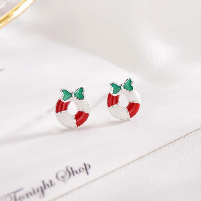 

Round Christmas Candy Stud Earrings for Women - European & American Style, Versatile Epoxy Design, Simple Student Jewelry