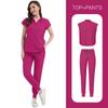 Women's Loose and Comfortable V-neck Short Sleeved Workwear with Multiple Pockets and Beauty Suit Set