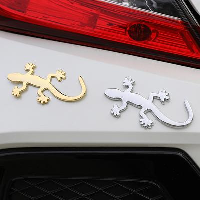 3D Car Gecko Shape Lizard Metal Badge Emblem Sticker Auto Body Panel Bumper Garnish Golden Silver Decal Universal Exterior Parts