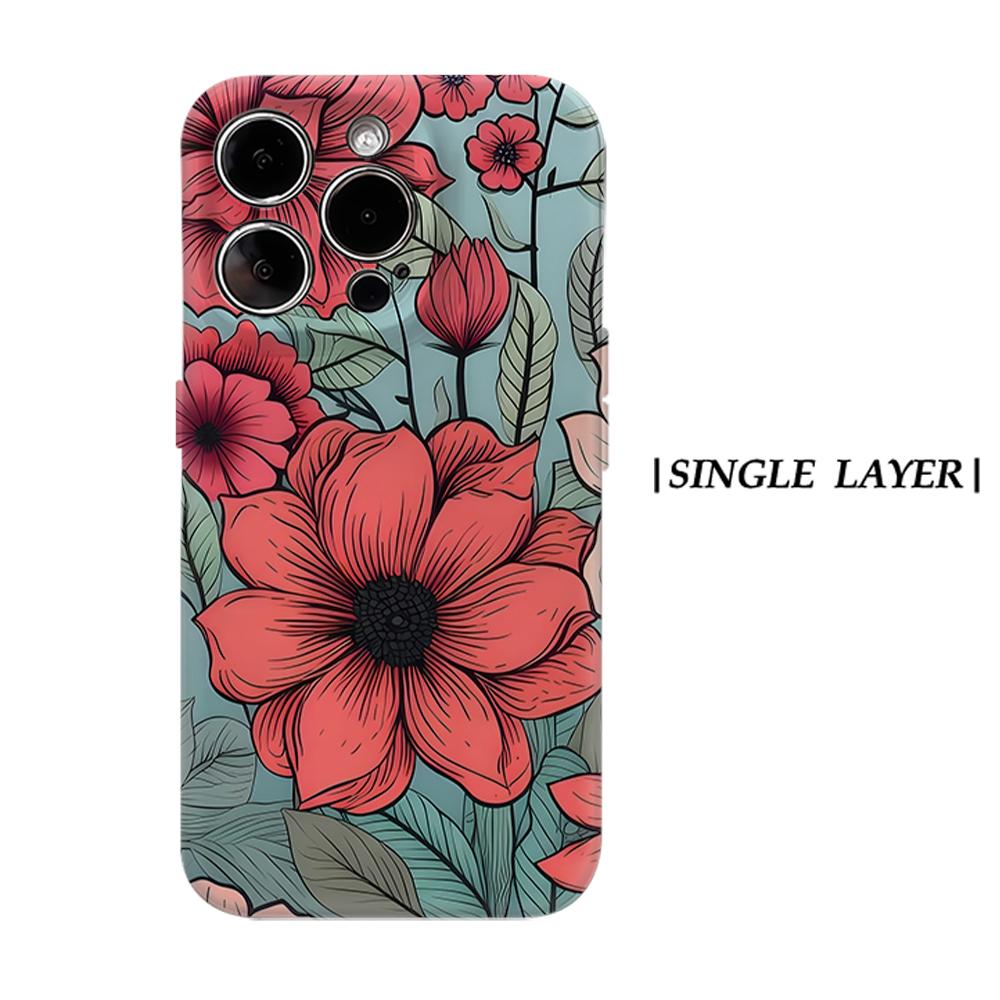 

Red Floral Sketch Phone Case for IPhone 17AIR 16E 16 15 14 13 12 11 17 Pro Max Plus Double-layer Back Cover IPHONE17PROMAX