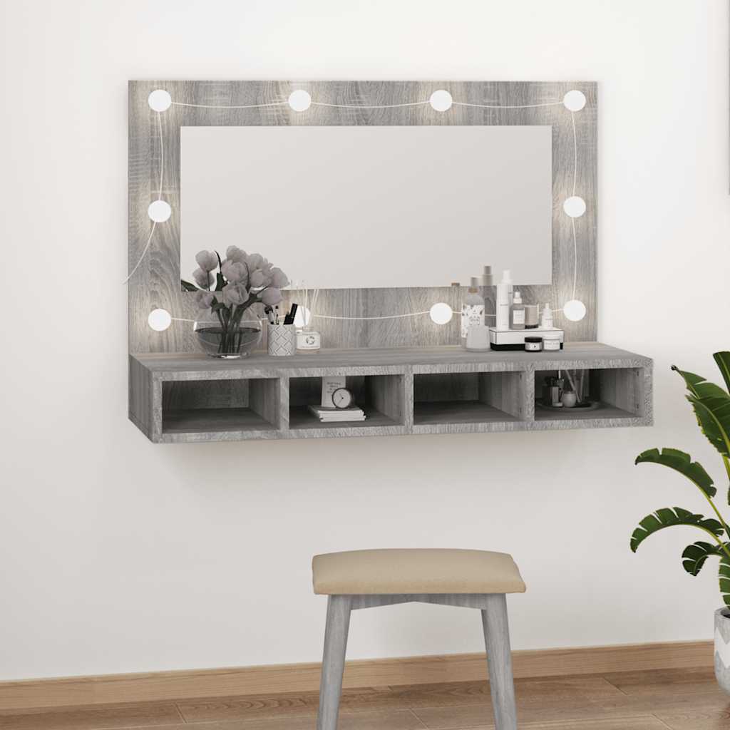 Spiegelschrank mit LED, wandhängender Make-up-Spiegel, 90x31,5x62 cm
