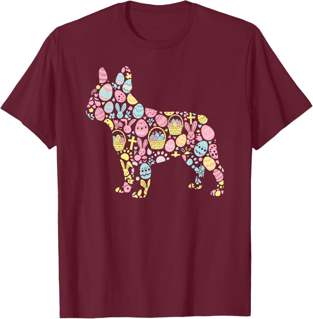 French Bulldog Easter Egg Collage Graphic Tee Men Women Casual Trip T-Shirt