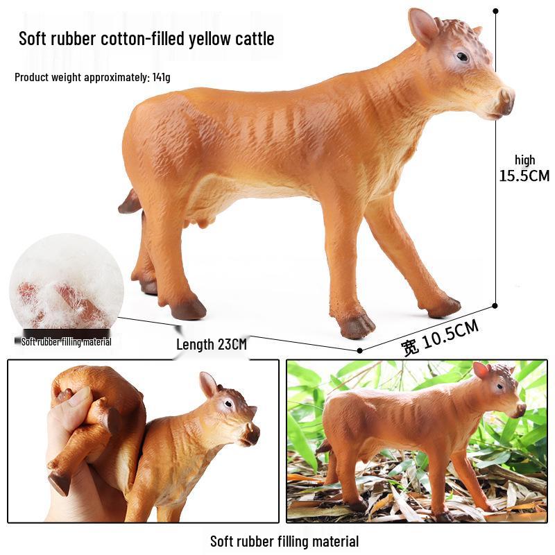 Children's Cognitive Animal Model Toy: Yellow Cow, Buffalo, Rhinoceros, Zebu, Bison, Bull Figurine.