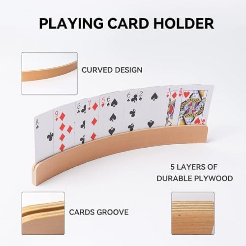 Qodiacl 2 Pack Wooden Playing Card Holders for Kids Adults Seniors, 33 X 3.5cm Desktop Card Stands