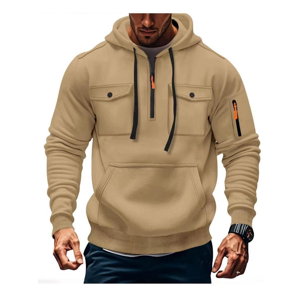Men's Fleece Warm Hooded Sweatshirt - Chest Pocket Design, Long Sleeved Top, Energetic Style, Cold Resistant Sportswear
