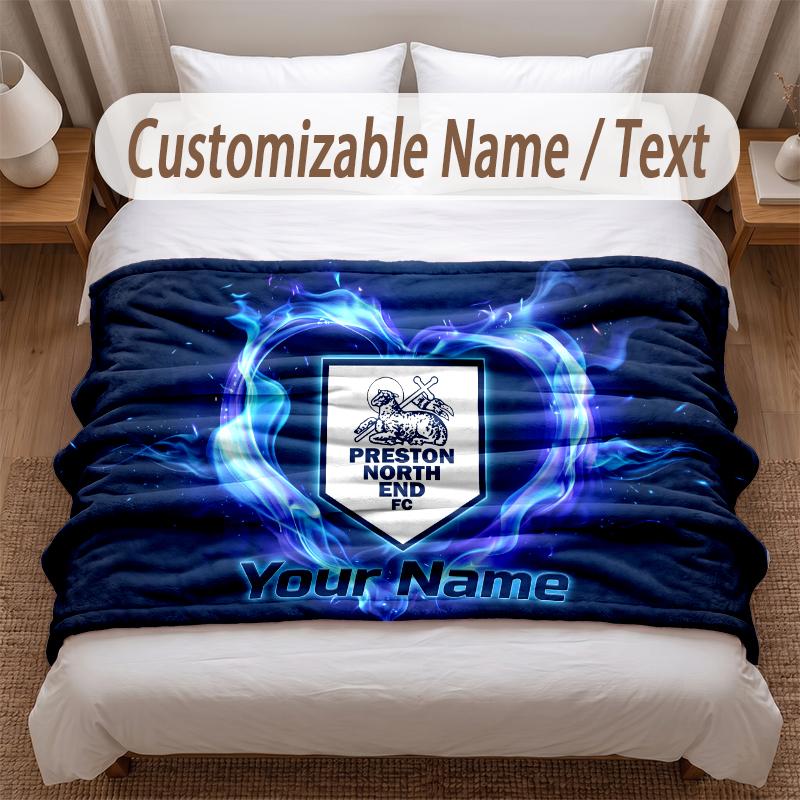 Preston North End Printed Flannel Blanket Custom Name Text Soft Warm Throw For Bedroom Holiday Gift