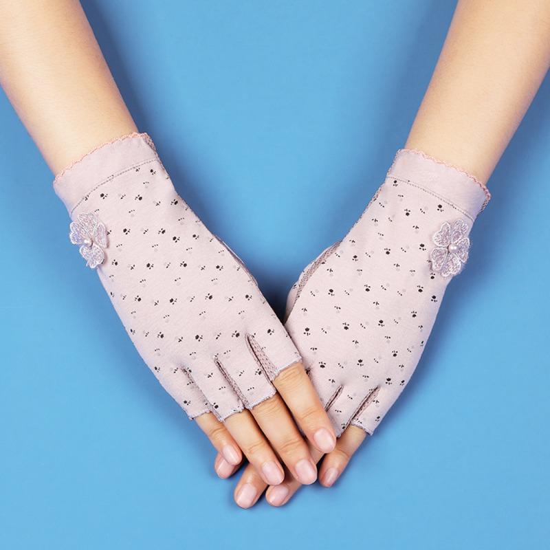 Sunscreen gloves with exposed fingers Thin women's summer driving, cycling, non-slip, anti-ultraviolet, tea picking, manicure, half-finger gloves
