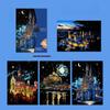 DIY 4PCS/Set A3 Colorful City Night Scenery Landscape Laser Scratch Painting With Tool Landmark Scratch Art Room Decor Gift