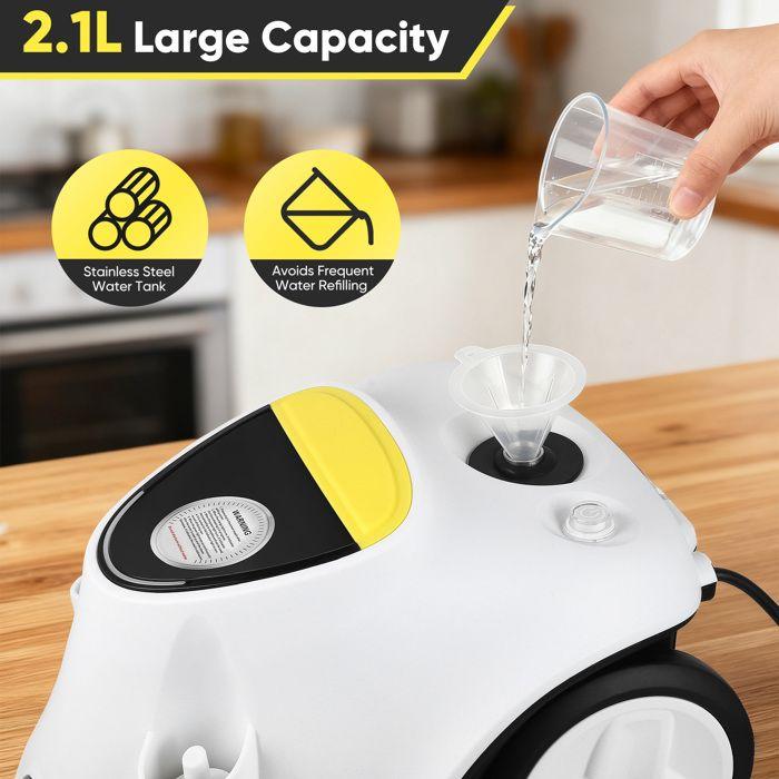 2100W Steam Cleaner, 5 Bar, 105 C, 70-Minute Runtime, 2.1 L Tank, Child Safety Protection - for Floors and Windows