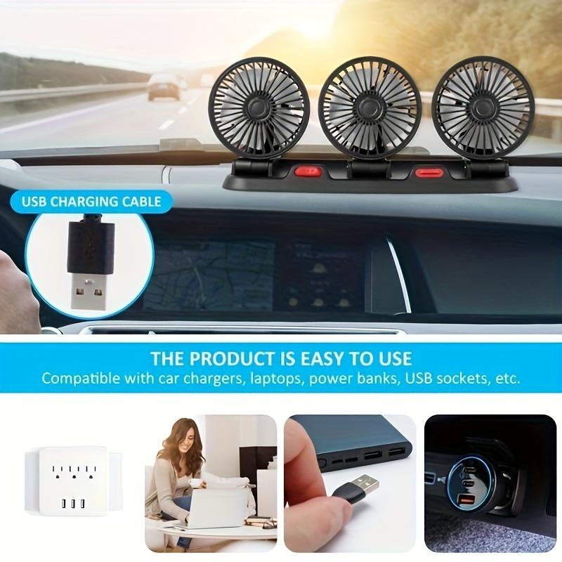 Car Fan Three-Head USB 3-Speed Adjustable 360-Degree Rotation Suitable For Car Cooling Powerful Fan With Hidden Aromatherapy Box