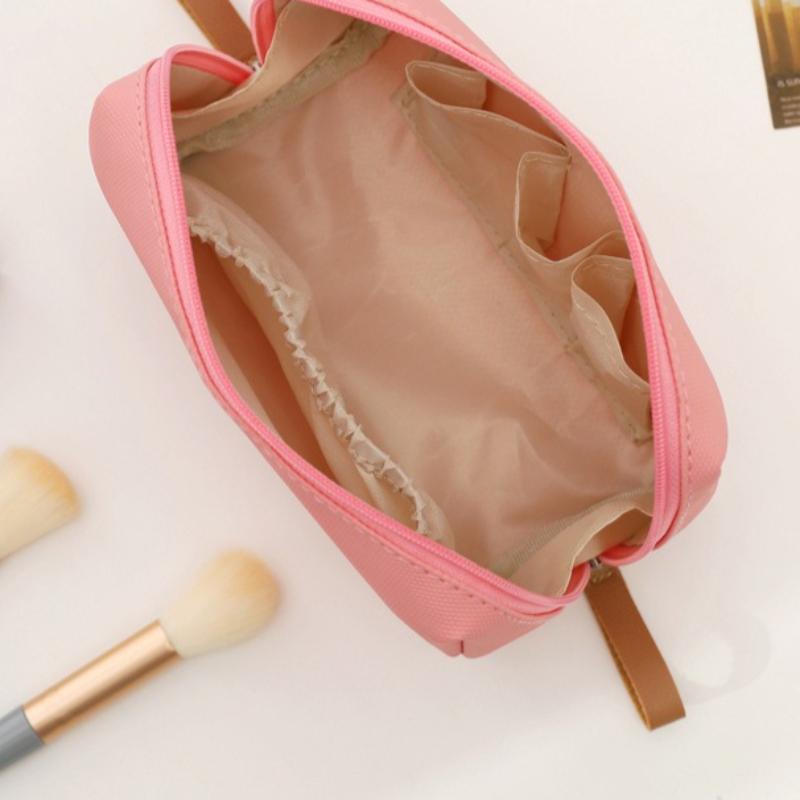 Solid Color Leather Women Makeup Bag Pouch Girl Zipper Cosmetic Pouch Storage Bag Portable Lipstick Toiletry Bag Organizer Case