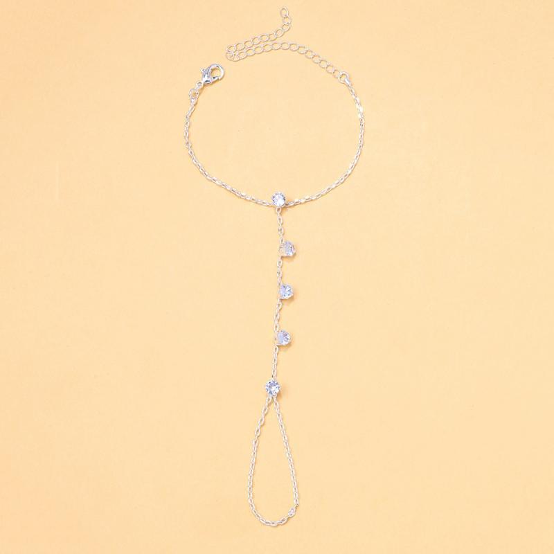 Light Luxury Cubic Zirconia Chain Bracelet for Women Dainty Bracelet Finger Ring Conjoined Chain Party Charm Jewelry Accessories