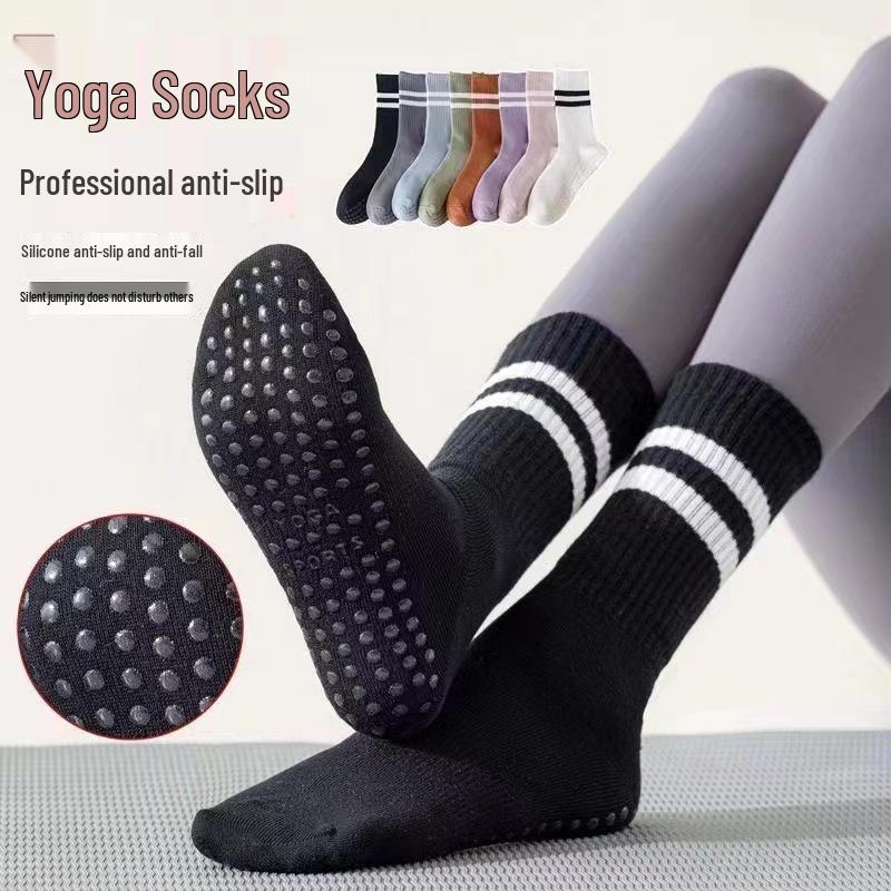 Women's Non-Slip Yoga & Pilates Mid-Calf Socks with Stripes