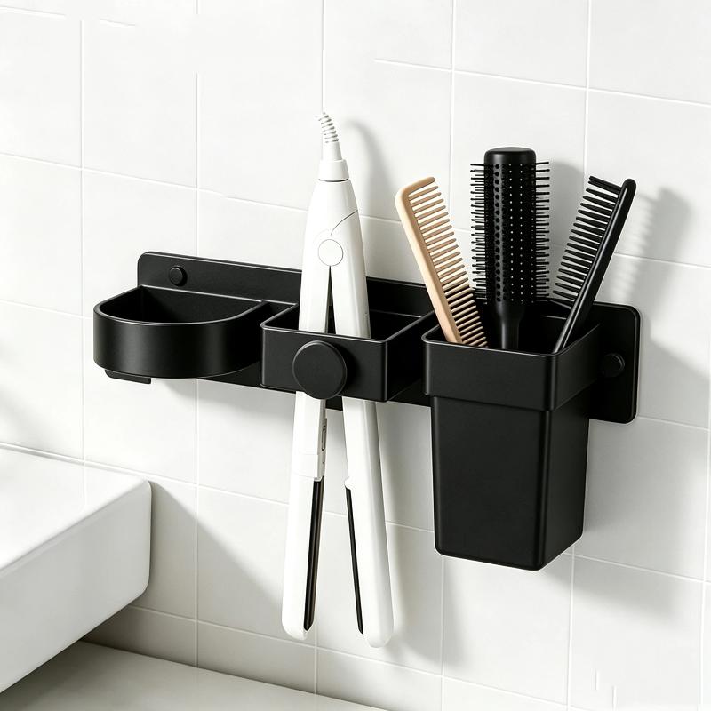 Hair Dryer Holder Wall Mount Hair Straightener Curling Plastic Storage Rack Multifunctional Tools Organizer Bathroom