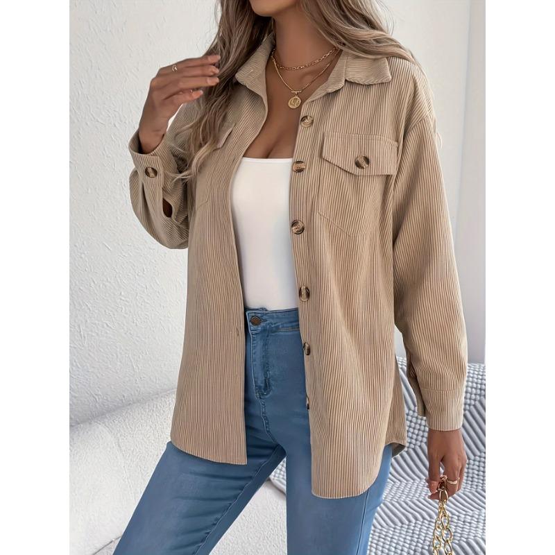 Women's Elegant Non-Stretchy Corduroy blouse - Formal Everyday Chic Shirt in, Button-Front Placket, All-Season Women's Clothing, Casual Outfits