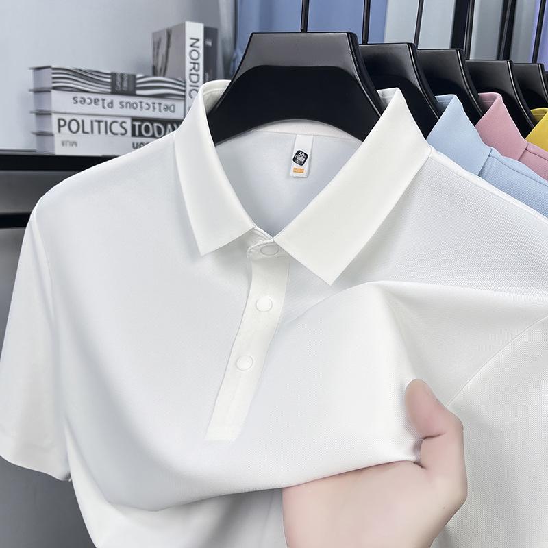 Men's Summer 2026 Seamless Lapel Polo: Mid-aged Casual Solid Color Short Sleeve T-shirt