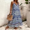 Women's Summer V-neck Bohemian Casual Seaside Vacation Printed Plus Size Sling Dress