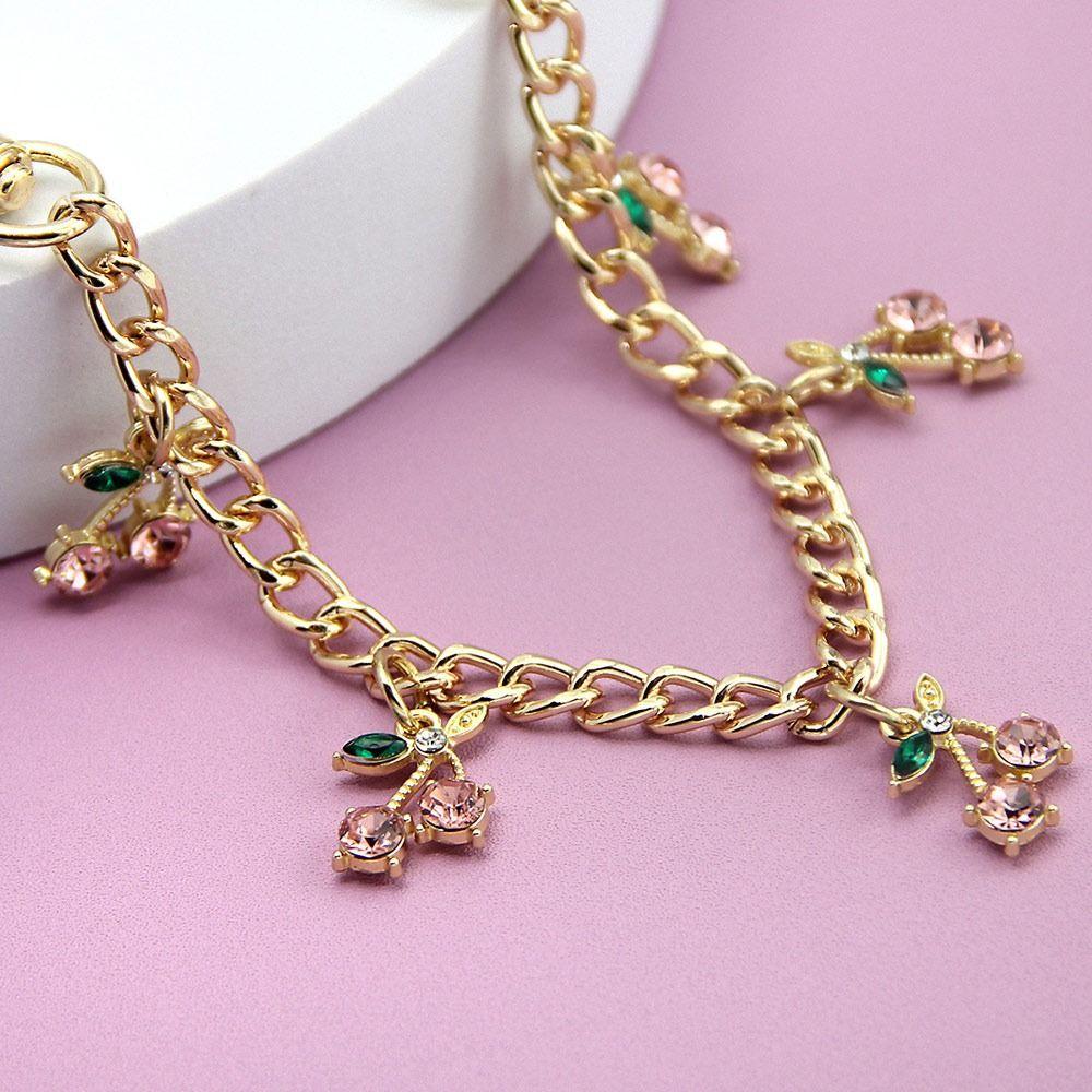 DIY Zinc Alloy Bag Hanging Chain with Cherry Pendant Detachable Clothing Pants Chain Shoulder Bag Carrying Chain for Woman