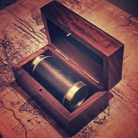 Marine Messing Teleskop mit Holzkiste Taschenkleines Spionglas Maritim Steampunk Geschenk für Sammler