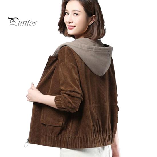 

Осень-весна Женская вельветовая куртка с накладными карманами и капюшоном, свободная, цветная, эластичные манжеты и подол, уличное пальто для офиса и отдыха XXL кофейный