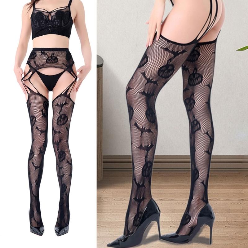 Stretchy Openwork Lace Like Strappy Pantyhose With Floral Jacquard Design Soft Breathable Fabric Daily Wear
