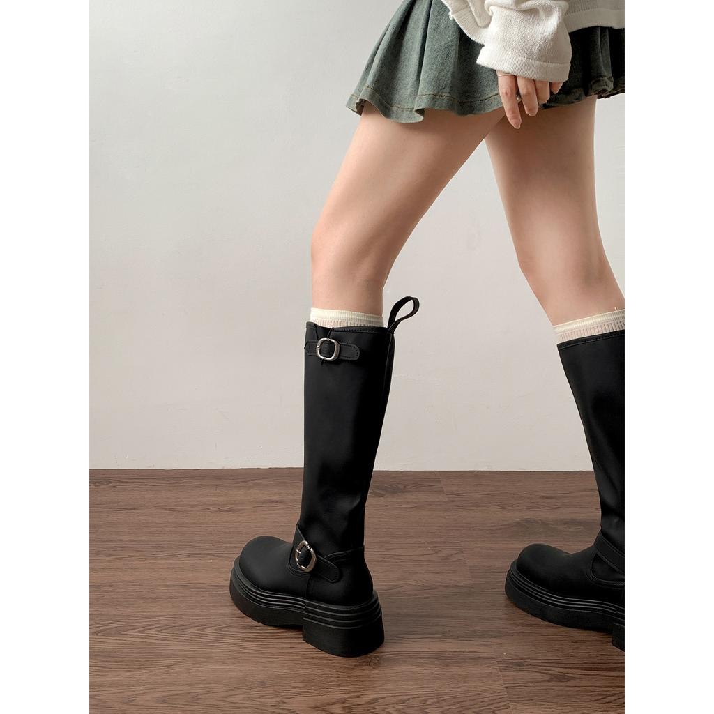 Brown British style but knee thick heel platform boots women's 2025 new autumn thin retro knight boots