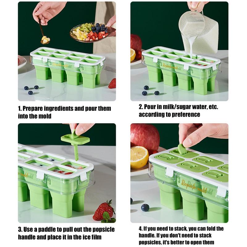 Silicone Ice Pop Molds Reusable 8 Grid Ice Popsicle Maker Ice Pop Maker Easy Release Ice Pop Molds For Homemade Treats
