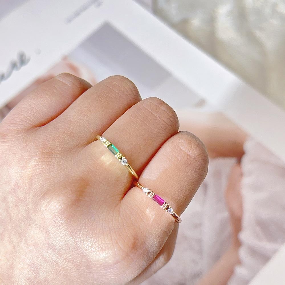 Thin Dainty Rings For Women Elegant Red Crystal OL Rose Gold Working Gift Mini Cute Jewelry KCR065